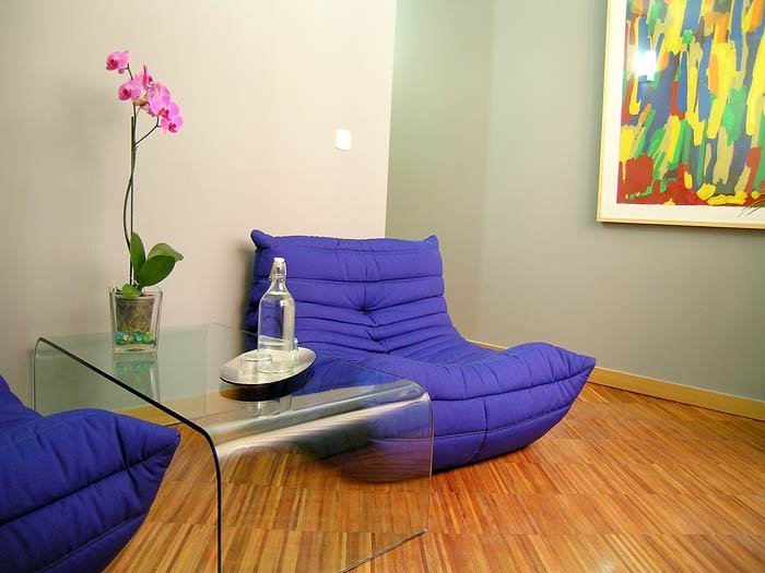 Zona de descanso con sillones y orquídea en Centro Anma, Murcia